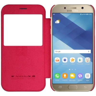 Greznais „Nillkin“ Qin sērijas ādas atvērams sarkans Samsung Galaxy A5 (2017) A520 maciņš / Vacins.lv