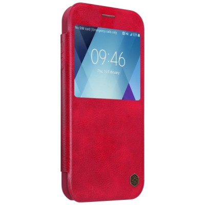 Greznais „Nillkin“ Qin sērijas ādas atvērams sarkans Samsung Galaxy A5 (2017) A520 maciņš / Vacins.lv