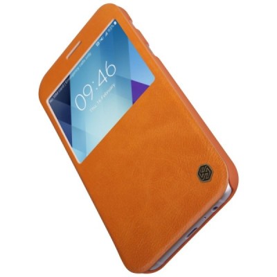 Prabangus „Nillkin“ Qin serijos rudas odinis atverčiamas Samsung Galaxy A5 (2017) A520 dėklas - knygutė / Priedai.lt