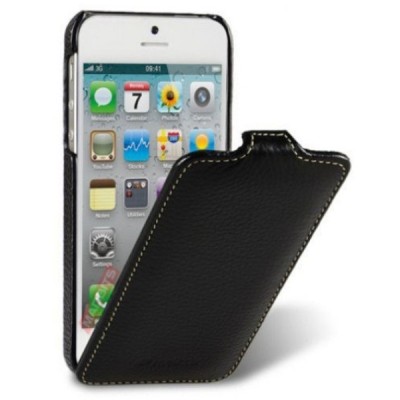 Atvēramais melns ādas Apple iPhone 5, 5S, SE maciņš / Vacins.lv