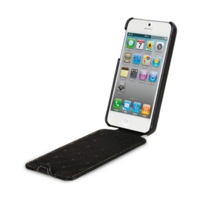 Atvēramais melns ādas Apple iPhone 5, 5S, SE maciņš / Vacins.lv