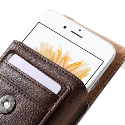 Apple iPhone 6 Universāls aizverams brūns maciņš, ar kabatiņu kartem ielikt un iespēju piestiprināt pie siksnas (L+ izmērs) / Va