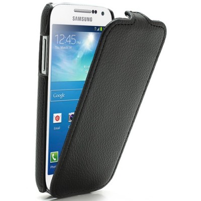 Samsung Galaxy S4 mini ādas vertikāli atvēramais melns futrālis / Vacins.lv