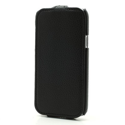 Samsung Galaxy S4 mini ādas vertikāli atvēramais melns futrālis / Vacins.lv