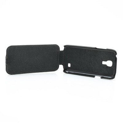 Samsung Galaxy S4 mini ādas vertikāli atvēramais melns futrālis / Vacins.lv