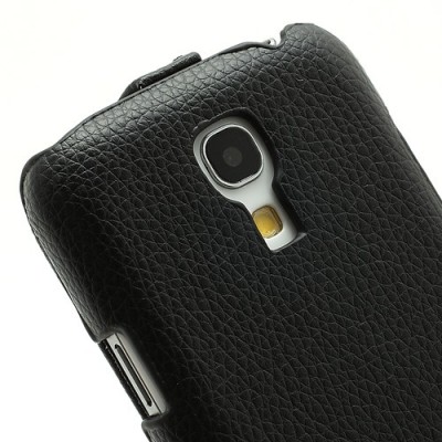 Samsung Galaxy S4 mini ādas vertikāli atvēramais melns futrālis / Vacins.lv