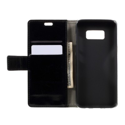 Samsung Galaxy S8+ (G955) atvēramais ādas melns maciņš (maks) / Vacins.lv