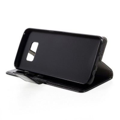 Samsung Galaxy S8+ (G955) atvēramais ādas melns maciņš (maks) / Vacins.lv