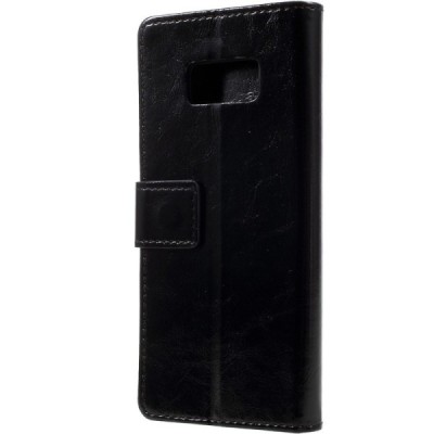 Samsung Galaxy S8+ (G955) atvēramais ādas melns maciņš (maks) / Vacins.lv
