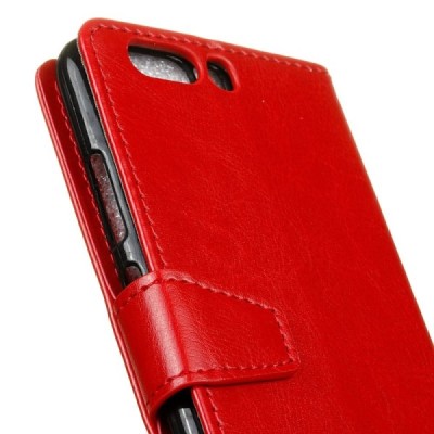 Huawei P10 Plus atverčiamas raudonas odinis dėklas, knygutė - piniginė / Priedai.lt