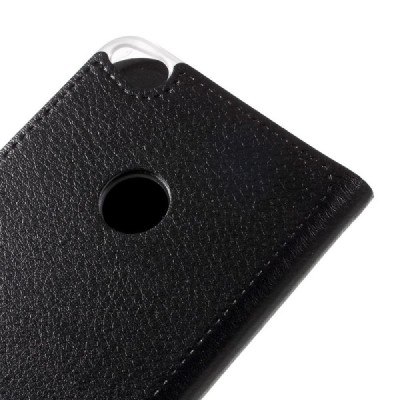 Huawei P9 Lite 2017 (Huawei P8 Lite 2017) juodas odinis atverčiamas Smart Wallet dėklas - piniginė / Priedai.lt