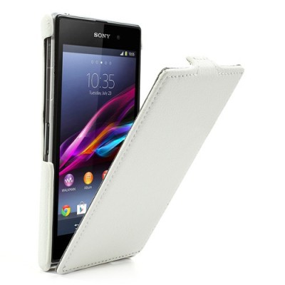 Sony Xperia Z1 ādas vertikāli atvēramais balts futrālis / Vacins.lv