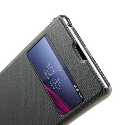 „S-View“ stila Sony Xperia Z1 atvēramais tumši pelēks futrālis (maciņš) / Vacins.lv