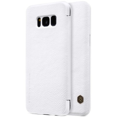 Prabangus „Nillkin“ Qin serijos baltas odinis atverčiamas Samsung Galaxy S8 (G950) dėklas / Priedai.lt