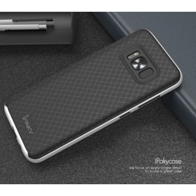 Samsung Galaxy S8+ (G955) „IPAKY“ kieto silikono TPU juodas (sidabriniais apvadais) dėklas - nugarėlė / Priedai.lt