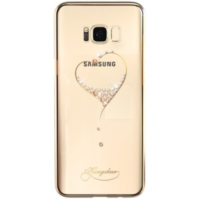 Samsung Galaxy S8+ (G955) Kingxbar Love Swarovski plastikinis skaidrus permatomas auksinis dėklas su kristalais / Priedai.lt
