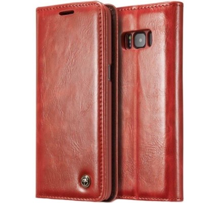 Samsung Galaxy S8 (G950) „CaseMe“ solidus atverčiamas raudonas odinis dėklas - knygutė / Priedai.lt