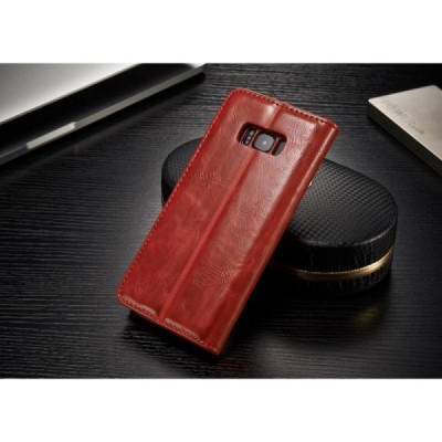 Samsung Galaxy S8 (G950) „CaseMe“ solīds atvēramais ādas sarkans maciņš - maks / Vacins.lv