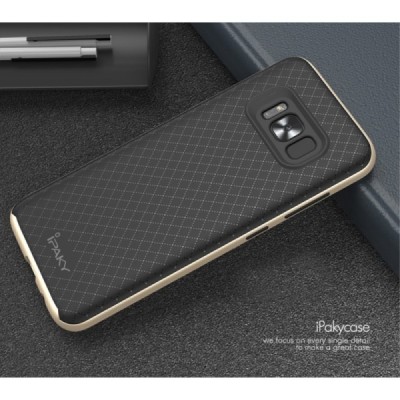 Samsung Galaxy S8 (G950) „IPAKY“ cieta silikona (TPU) melns apvalks (apmales - zeltā krāsā) / Vacins.lv