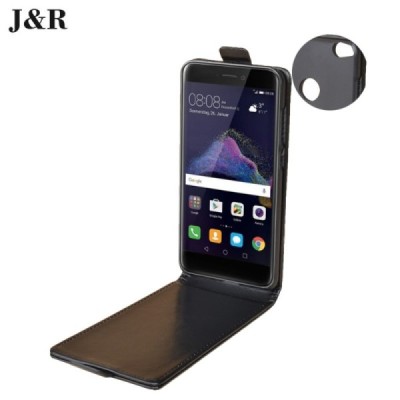 Huawei P9 Lite 2017 (Huawei P8 Lite 2017) „J&R“ klasisks ādas vertikāli atvēramais melns maciņš / Vacins.lv