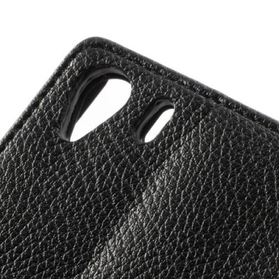 Sony Xperia Z1 atvēramais melns ādas Lychee futrālis - maciņš / Vacins.lv
