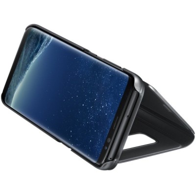Samsung Galaxy S8 (G950) oficiāls Clear View Standing Cover atvērams melns ādas maciņš / Vacins.lv
