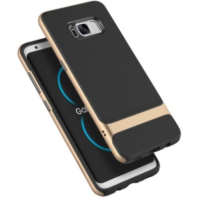 Samsung Galaxy S8+ (G955) „Rock“ Royce pastiprinātas aizsardzības melns apmales zeltā krāsā apvalks / Vacins.lv