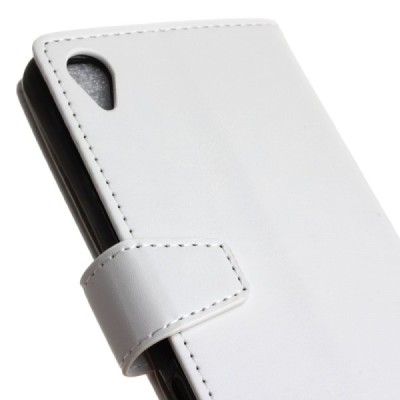 Sony Xperia L1 (G3311, G3312, G3313) atverčiamas baltas odinis dėklas - piniginė / Priedai.lt