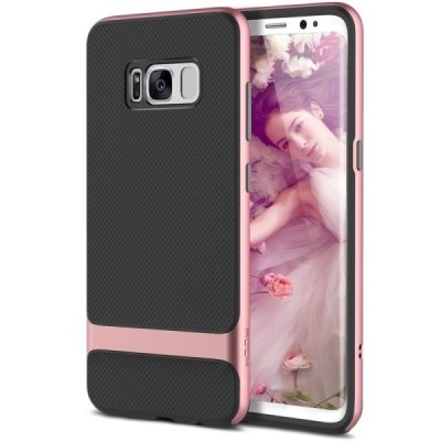 „Rock“ Royce sustiprintos apsaugos Samsung Galaxy S8 (G955) juodas rožinės spalvos apvadais kieto silikono (TPU) ir plastiko dėk