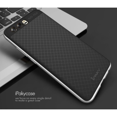 Huawei P10 (Huawei Ascend P10) Plus „IPAKY“ cieta silikona (TPU) melns apvalks (apmales - sudrabā krāsā) / Vacins.lv