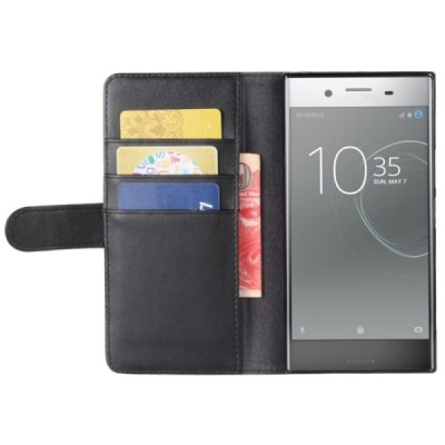 Sony Xperia XZ Premium (Xperia XZ Premium Dual) atvēramais ādas melns maciņš (maks) / Vacins.lv