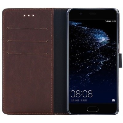 Huawei P10 atvēramais ādas tumši brūns retro maciņš / Vacins.lv