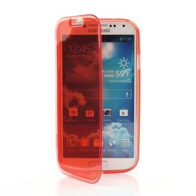 Samsung Galaxy S4 i9505 dzidrs sarkans silikona atvēramais maciņš / Vacins.lv