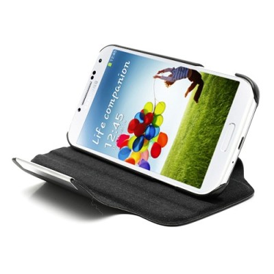 Samsung Galaxy S4 melns atvēramais futrālis, grozās 360° grādu apjomā / Vacins.lv