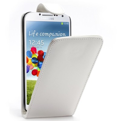 Samsung Galaxy S4 klasisks ādas vertikāli atvēramais balts futrālis / Vacins.lv