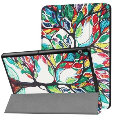 Huawei MediaPad T3 10 atvēramais krāsains, balts maciņš / Vacins.lv
