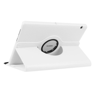Huawei MediaPad T3 10 atvēramais balts ādas maciņš, grozās 360° grādu apjomā / Vacins.lv