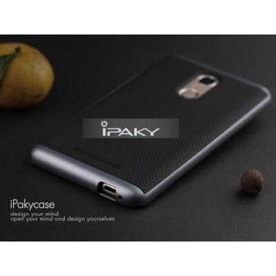 Xiaomi Redmi Note 3 ir Xiaomi Redmi Note 3 Pro „IPAKY“ cieta silikona (TPU) melns apvalks (apmales - pelekā krāsā) / Vacins.lv