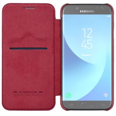 Greznais „Nillkin“ Qin sērijas ādas atvērams sarkans Samsung Galaxy J5 2017 (J530) maciņš / Vacins.lv