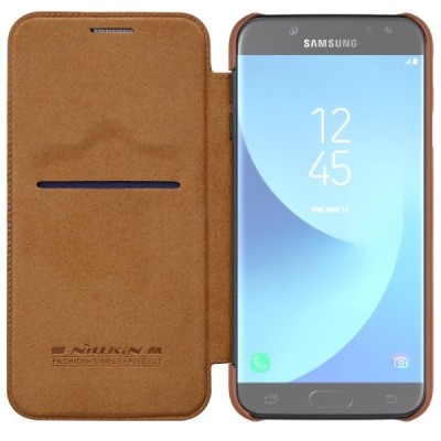 Greznais „Nillkin“ Qin sērijas ādas atvērams brūns Samsung Galaxy J7 2017 (J730) maciņš / Vacins.lv