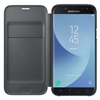 Samsung Galaxy J5 2017 (J530) oficiāls Wallet Cover atvērams melns ādas maciņš (maks) / Vacins.lv