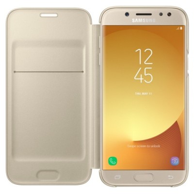 Samsung Galaxy J5 2017 (J530) oficiāls Wallet Cover atvērams zelta ādas maciņš (maks) / Vacins.lv