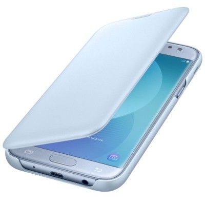 Samsung Galaxy J5 2017 (J530) oficiāls Wallet Cover atvērams gaiši zils ādas maciņš (maks) / Vacins.lv