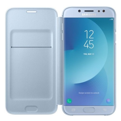 Samsung Galaxy J7 2017 (J730) oficiāls Wallet Cover atvērams gaiši zils ādas maciņš (maks) / Vacins.lv