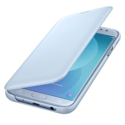 Samsung Galaxy J7 2017 (J730) oficiāls Wallet Cover atvērams gaiši zils ādas maciņš (maks) / Vacins.lv