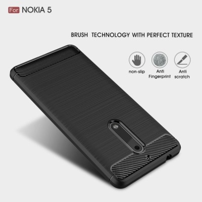 Nokia 5 „Carbon“ cieta silikona (TPU) melns apvalks / vacins.lv