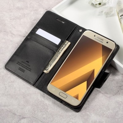 Samsung Galaxy A5 2017 (A520) Mercury Sonata atvērams melns ādas futrālis - maciņš / Vacins.lv