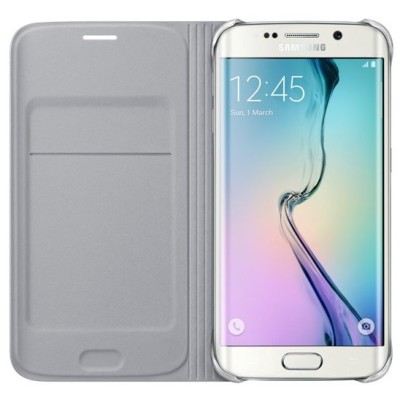 Samsung Galaxy S6 Edge originalus Flip Wallet Cover atverčiamas sidabrinis dėklas / Priedai.lt