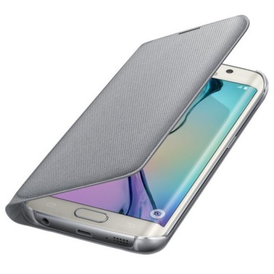 Samsung Galaxy S6 Edge originalus Flip Wallet Cover atverčiamas sidabrinis dėklas / Priedai.lt