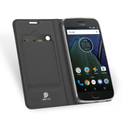 „Dux Ducis“ Skin serijos Motorola Moto G5 Plus (Gen 5 XT1684) juodas odinis atverčiamas dėklas / Priedai.lt